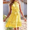 imageBTFBM Women Halter Neck Summer Dresses 2025 Spring Casual Sleeveless Floral Polka Dot Ruffle Mini Boho Beach Sun DressWhite Dot Yellow