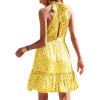 imageBTFBM Women Halter Neck Summer Dresses 2025 Spring Casual Sleeveless Floral Polka Dot Ruffle Mini Boho Beach Sun DressWhite Dot Yellow