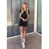 imageBTFBM Womens 2025 Summer Casual Beach Dresses Crew Neck Short Sleeve Wrap Party Club Mini Ruched Bodycon T Shirt DressBlack