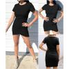 imageBTFBM Womens 2025 Summer Casual Beach Dresses Crew Neck Short Sleeve Wrap Party Club Mini Ruched Bodycon T Shirt DressBlack