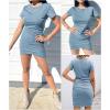 imageBTFBM Womens 2025 Summer Casual Beach Dresses Crew Neck Short Sleeve Wrap Party Club Mini Ruched Bodycon T Shirt DressBlue