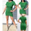 imageBTFBM Womens 2025 Summer Casual Beach Dresses Crew Neck Short Sleeve Wrap Party Club Mini Ruched Bodycon T Shirt DressBright Green