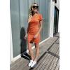 imageBTFBM Womens 2025 Summer Casual Beach Dresses Crew Neck Short Sleeve Wrap Party Club Mini Ruched Bodycon T Shirt DressBright Orange