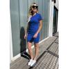 imageBTFBM Womens 2025 Summer Casual Beach Dresses Crew Neck Short Sleeve Wrap Party Club Mini Ruched Bodycon T Shirt DressDark Blue