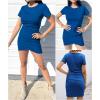 imageBTFBM Womens 2025 Summer Casual Beach Dresses Crew Neck Short Sleeve Wrap Party Club Mini Ruched Bodycon T Shirt DressDark Blue