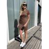 imageBTFBM Womens 2025 Summer Casual Beach Dresses Crew Neck Short Sleeve Wrap Party Club Mini Ruched Bodycon T Shirt DressDark Brown