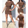 imageBTFBM Womens 2025 Summer Casual Beach Dresses Crew Neck Short Sleeve Wrap Party Club Mini Ruched Bodycon T Shirt DressDark Brown