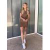imageBTFBM Womens 2025 Summer Casual Beach Dresses Crew Neck Short Sleeve Wrap Party Club Mini Ruched Bodycon T Shirt DressDark Brown