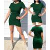 imageBTFBM Womens 2025 Summer Casual Beach Dresses Crew Neck Short Sleeve Wrap Party Club Mini Ruched Bodycon T Shirt DressDark Green