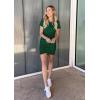 imageBTFBM Womens 2025 Summer Casual Beach Dresses Crew Neck Short Sleeve Wrap Party Club Mini Ruched Bodycon T Shirt DressDark Green