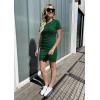 imageBTFBM Womens 2025 Summer Casual Beach Dresses Crew Neck Short Sleeve Wrap Party Club Mini Ruched Bodycon T Shirt DressDark Green