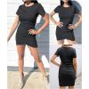 imageBTFBM Womens 2025 Summer Casual Beach Dresses Crew Neck Short Sleeve Wrap Party Club Mini Ruched Bodycon T Shirt DressDark Grey
