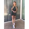 imageBTFBM Womens 2025 Summer Casual Beach Dresses Crew Neck Short Sleeve Wrap Party Club Mini Ruched Bodycon T Shirt DressDark Grey