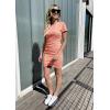 imageBTFBM Womens 2025 Summer Casual Beach Dresses Crew Neck Short Sleeve Wrap Party Club Mini Ruched Bodycon T Shirt DressDark Pink