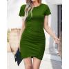imageBTFBM Womens 2025 Summer Casual Beach Dresses Crew Neck Short Sleeve Wrap Party Club Mini Ruched Bodycon T Shirt DressGreen
