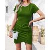 imageBTFBM Womens 2025 Summer Casual Beach Dresses Crew Neck Short Sleeve Wrap Party Club Mini Ruched Bodycon T Shirt DressGreen