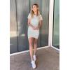 imageBTFBM Womens 2025 Summer Casual Beach Dresses Crew Neck Short Sleeve Wrap Party Club Mini Ruched Bodycon T Shirt DressGrey