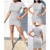 imageBTFBM Womens 2025 Summer Casual Beach Dresses Crew Neck Short Sleeve Wrap Party Club Mini Ruched Bodycon T Shirt DressGrey