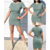 imageBTFBM Womens 2025 Summer Casual Beach Dresses Crew Neck Short Sleeve Wrap Party Club Mini Ruched Bodycon T Shirt DressGrey Green