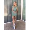 imageBTFBM Womens 2025 Summer Casual Beach Dresses Crew Neck Short Sleeve Wrap Party Club Mini Ruched Bodycon T Shirt DressGrey Green