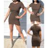 imageBTFBM Womens 2025 Summer Casual Beach Dresses Crew Neck Short Sleeve Wrap Party Club Mini Ruched Bodycon T Shirt DressKhaki