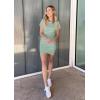 imageBTFBM Womens 2025 Summer Casual Beach Dresses Crew Neck Short Sleeve Wrap Party Club Mini Ruched Bodycon T Shirt DressLight Green