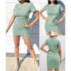 imageBTFBM Womens 2025 Summer Casual Beach Dresses Crew Neck Short Sleeve Wrap Party Club Mini Ruched Bodycon T Shirt DressLight Green