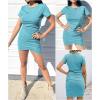 imageBTFBM Womens 2025 Summer Casual Beach Dresses Crew Neck Short Sleeve Wrap Party Club Mini Ruched Bodycon T Shirt DressLight Lake Blue