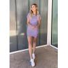 imageBTFBM Womens 2025 Summer Casual Beach Dresses Crew Neck Short Sleeve Wrap Party Club Mini Ruched Bodycon T Shirt DressLight Purple