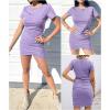 imageBTFBM Womens 2025 Summer Casual Beach Dresses Crew Neck Short Sleeve Wrap Party Club Mini Ruched Bodycon T Shirt DressLight Purple