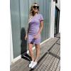 imageBTFBM Womens 2025 Summer Casual Beach Dresses Crew Neck Short Sleeve Wrap Party Club Mini Ruched Bodycon T Shirt DressLight Purple