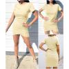 imageBTFBM Womens 2025 Summer Casual Beach Dresses Crew Neck Short Sleeve Wrap Party Club Mini Ruched Bodycon T Shirt DressLight Yellow