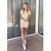 imageBTFBM Womens 2025 Summer Casual Beach Dresses Crew Neck Short Sleeve Wrap Party Club Mini Ruched Bodycon T Shirt DressLight Yellow