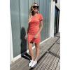 imageBTFBM Womens 2025 Summer Casual Beach Dresses Crew Neck Short Sleeve Wrap Party Club Mini Ruched Bodycon T Shirt DressOrange Red