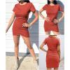 imageBTFBM Womens 2025 Summer Casual Beach Dresses Crew Neck Short Sleeve Wrap Party Club Mini Ruched Bodycon T Shirt DressOrange Red