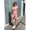imageBTFBM Womens 2025 Summer Casual Beach Dresses Crew Neck Short Sleeve Wrap Party Club Mini Ruched Bodycon T Shirt DressPeach Pink