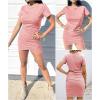 imageBTFBM Womens 2025 Summer Casual Beach Dresses Crew Neck Short Sleeve Wrap Party Club Mini Ruched Bodycon T Shirt DressPeach Pink