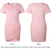 imageBTFBM Womens 2025 Summer Casual Beach Dresses Crew Neck Short Sleeve Wrap Party Club Mini Ruched Bodycon T Shirt DressPink