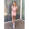 imageBTFBM Womens 2025 Summer Casual Beach Dresses Crew Neck Short Sleeve Wrap Party Club Mini Ruched Bodycon T Shirt DressPink
