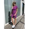 imageBTFBM Womens 2025 Summer Casual Beach Dresses Crew Neck Short Sleeve Wrap Party Club Mini Ruched Bodycon T Shirt DressPurple