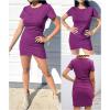imageBTFBM Womens 2025 Summer Casual Beach Dresses Crew Neck Short Sleeve Wrap Party Club Mini Ruched Bodycon T Shirt DressPurple