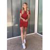 imageBTFBM Womens 2025 Summer Casual Beach Dresses Crew Neck Short Sleeve Wrap Party Club Mini Ruched Bodycon T Shirt DressRed