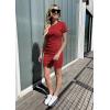imageBTFBM Womens 2025 Summer Casual Beach Dresses Crew Neck Short Sleeve Wrap Party Club Mini Ruched Bodycon T Shirt DressRed