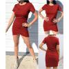 imageBTFBM Womens 2025 Summer Casual Beach Dresses Crew Neck Short Sleeve Wrap Party Club Mini Ruched Bodycon T Shirt DressRed