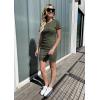 imageBTFBM Womens 2025 Summer Casual Beach Dresses Crew Neck Short Sleeve Wrap Party Club Mini Ruched Bodycon T Shirt DressSolid Army Green