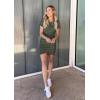 imageBTFBM Womens 2025 Summer Casual Beach Dresses Crew Neck Short Sleeve Wrap Party Club Mini Ruched Bodycon T Shirt DressSolid Army Green