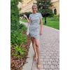 imageBTFBM Womens 2025 Summer Casual Beach Dresses Crew Neck Short Sleeve Wrap Party Club Mini Ruched Bodycon T Shirt DressStripe