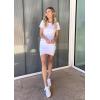 imageBTFBM Womens 2025 Summer Casual Beach Dresses Crew Neck Short Sleeve Wrap Party Club Mini Ruched Bodycon T Shirt DressWhite