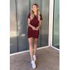 imageBTFBM Womens 2025 Summer Casual Beach Dresses Crew Neck Short Sleeve Wrap Party Club Mini Ruched Bodycon T Shirt DressWine Red