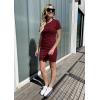 imageBTFBM Womens 2025 Summer Casual Beach Dresses Crew Neck Short Sleeve Wrap Party Club Mini Ruched Bodycon T Shirt DressWine Red